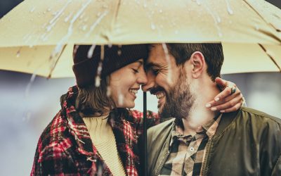 Couple under umbrella in the rain